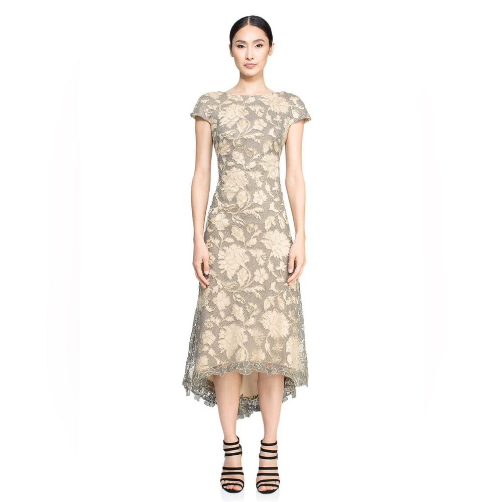 Tadashi Shoji Isa Dress Lace Embroidered Tea Length Size 18 - Picture 2 of 10